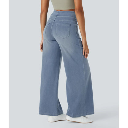 Women's Blue High Waisted Wide Leg Pants | Pull-On Style - Image 10