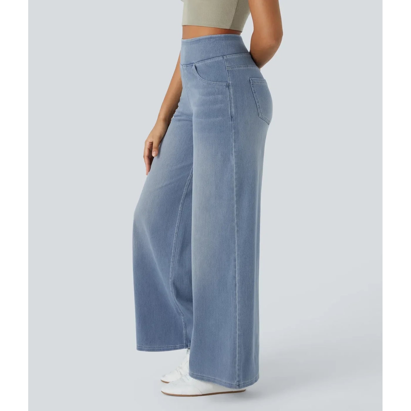 Women's Blue High Waisted Wide Leg Pants | Pull-On Style - Image 11