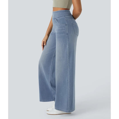Women's Blue High Waisted Wide Leg Pants | Pull-On Style - Image 11