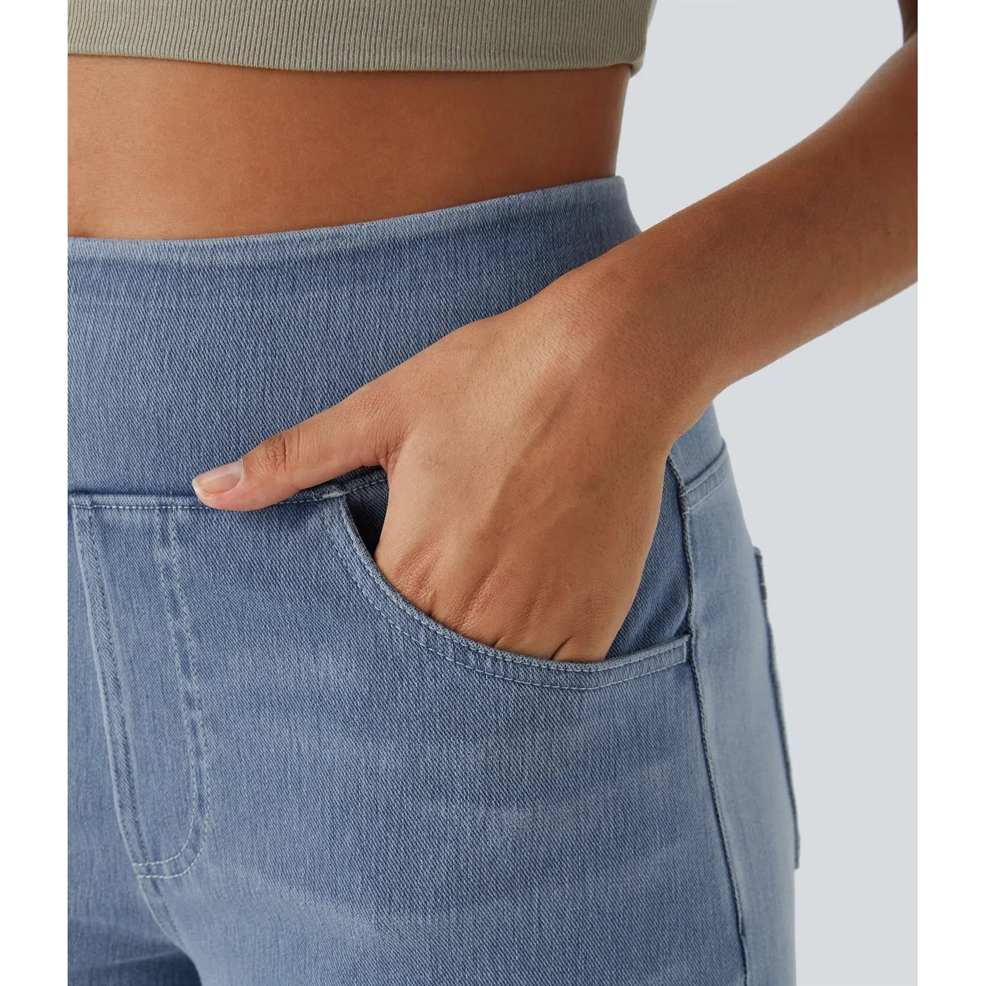 Women's Blue High Waisted Wide Leg Pants | Pull-On Style - Image 12