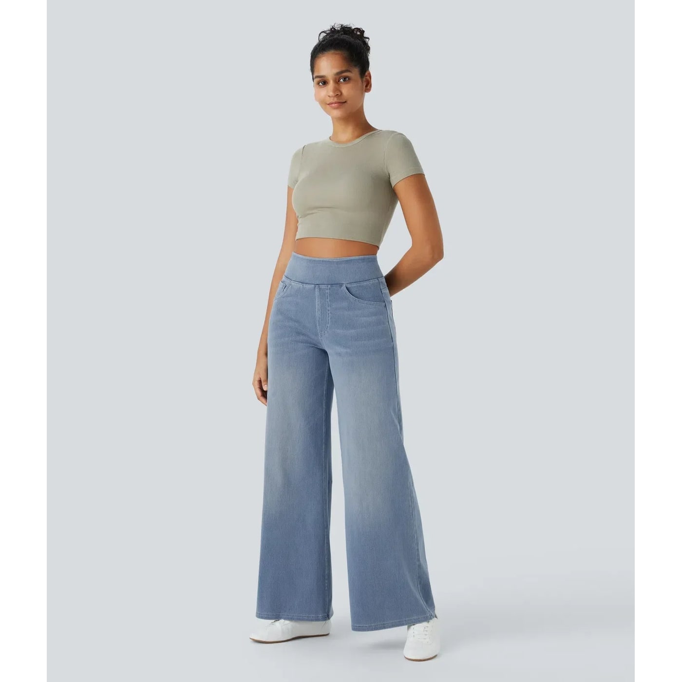Women's Blue High Waisted Wide Leg Pants | Pull-On Style - Image 13