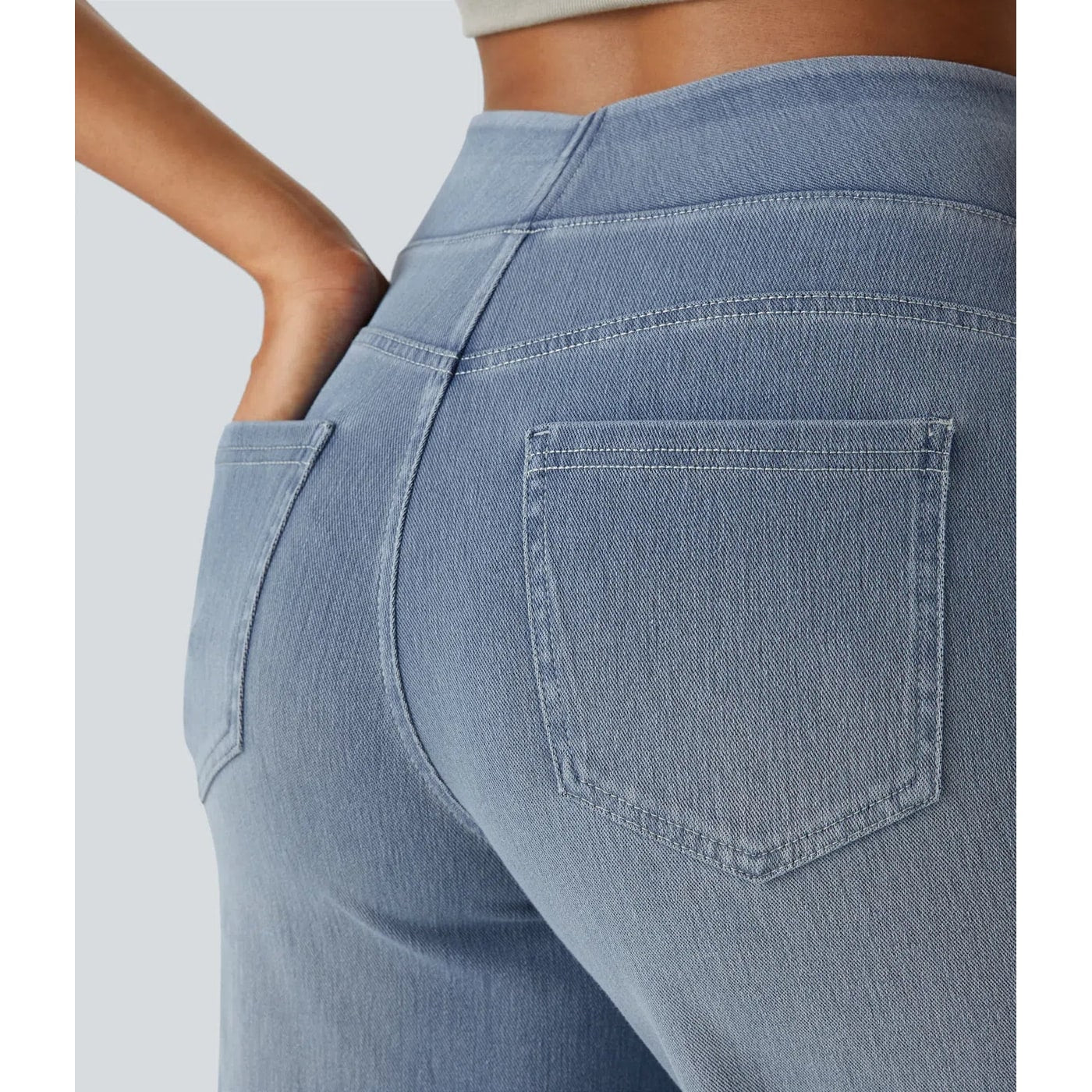 Women's Blue High Waisted Wide Leg Pants | Pull-On Style - Image 14