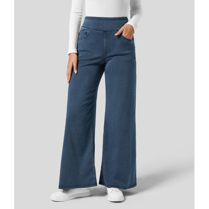 Women's Blue High Waisted Wide Leg Pants | Pull-On Style - Image 15
