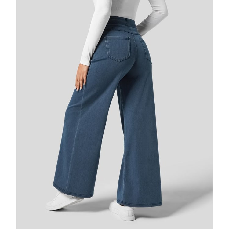 Women's Blue High Waisted Wide Leg Pants | Pull-On Style - Image 2
