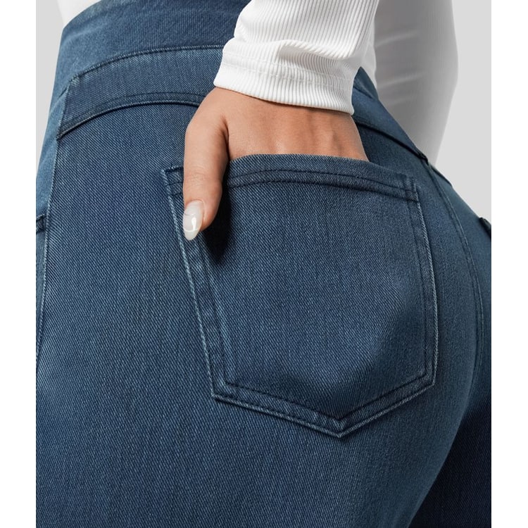 Women's Blue High Waisted Wide Leg Pants | Pull-On Style - Image 4