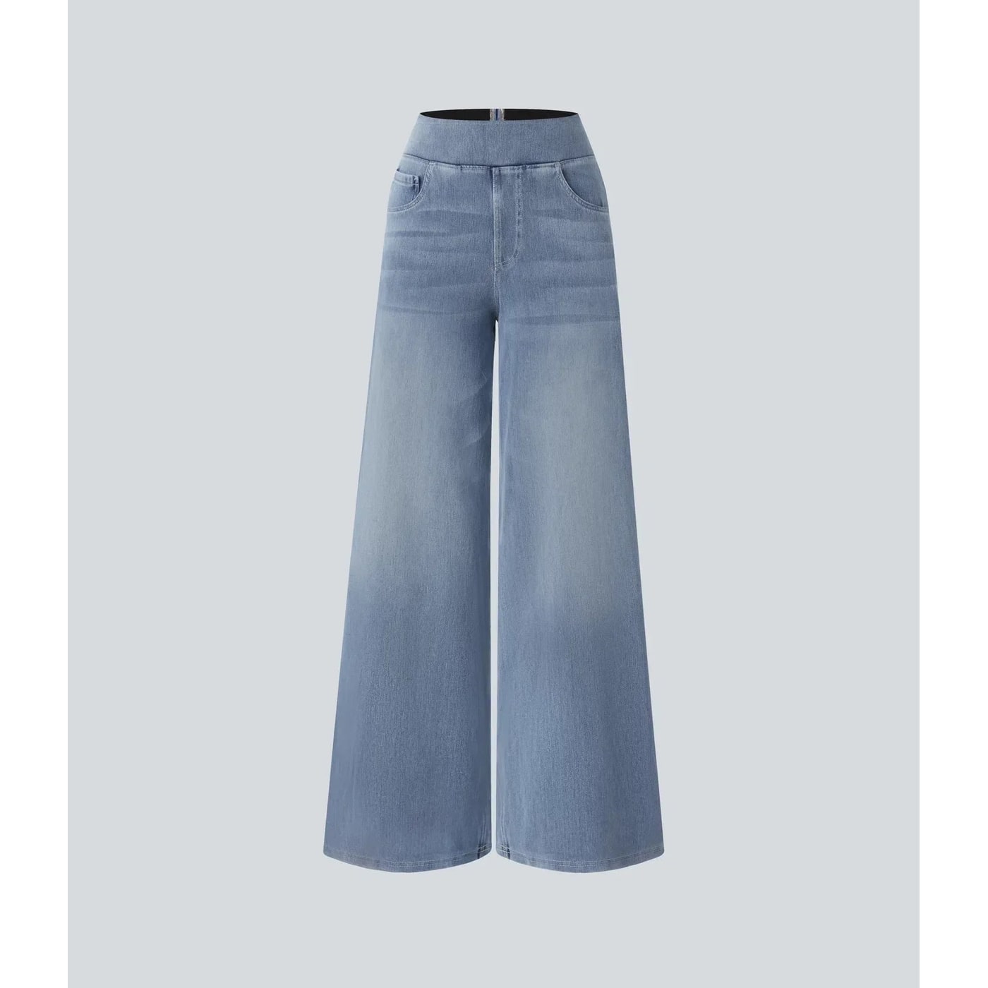 Women's Blue High Waisted Wide Leg Pants | Pull-On Style - Image 9