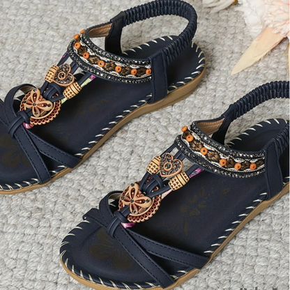 Women's Boho Embellished Ankle Strap Summer Flat Sandals