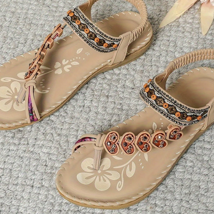 Women's Boho Embellished Ankle Strap Summer Flat Sandals