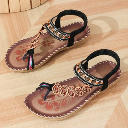 Women's Boho Embellished Ankle Strap Summer Flat Sandals