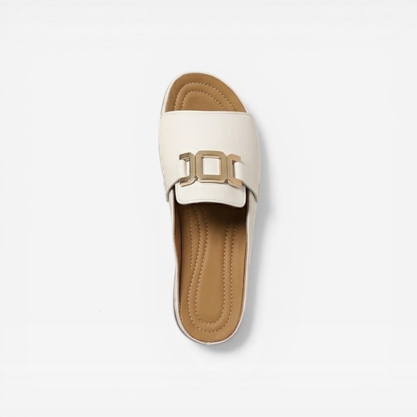 Women's Buckle Sandals White And Brown With Gold-tone Buckle - Image 3