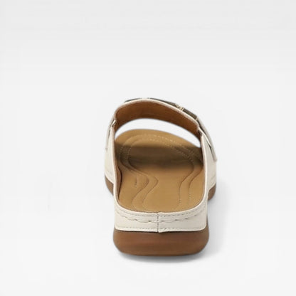 Women's Buckle Sandals White And Brown With Gold-tone Buckle - Image 4