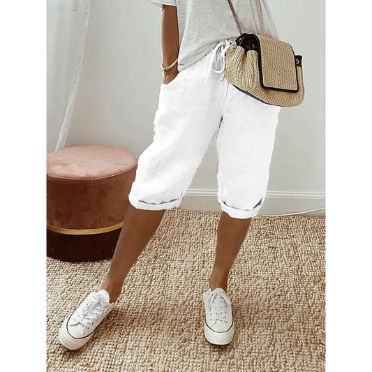Women's Capri Pants Cuffed Elastic Waist Casual - Image 1