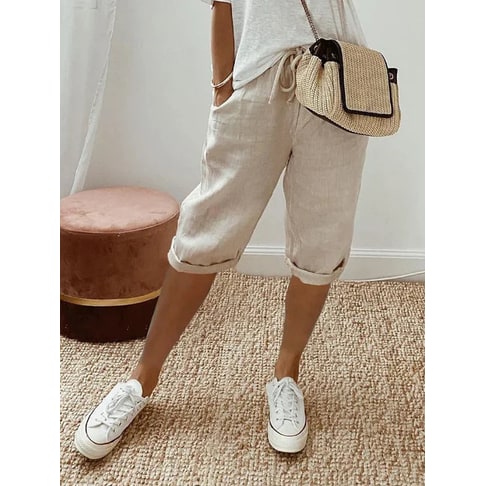 Women's Capri Pants Cuffed Elastic Waist Casual - Image 2