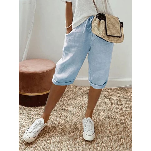 Women's Capri Pants Cuffed Elastic Waist Casual - Image 3