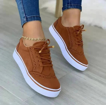 Women's Casual Brogue Detail Platform Lace-Up Trainer Shoes