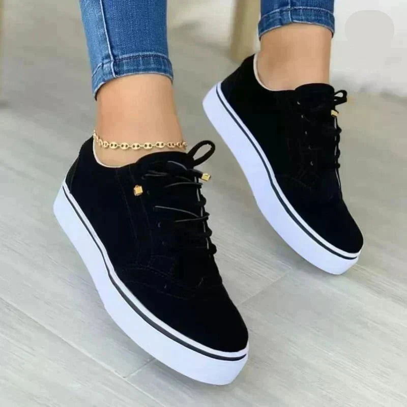 Women's Casual Brogue Detail Platform Lace-Up Trainer Shoes