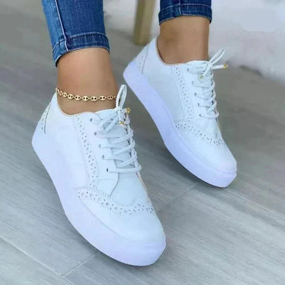 Women's Casual Brogue Detail Platform Lace-Up Trainer Shoes