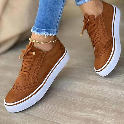 Women's Casual Brogue Detail Platform Lace-Up Trainer Shoes