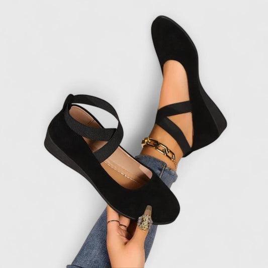 Women's Comfort Ballet Wedge Shoes with Ankle Strap
