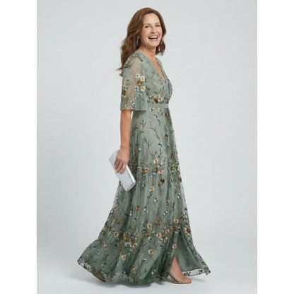 Women's Floral Maxi Dress V-Neck Short Sleeve | Spring Occasion Dress - Image 2