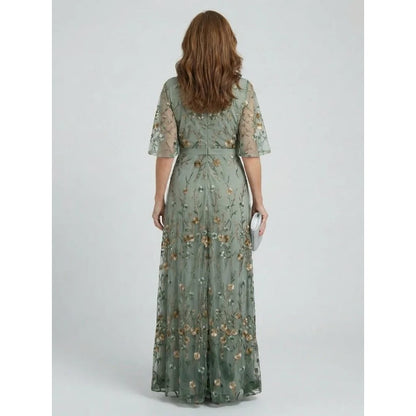 Women's Floral Maxi Dress V-Neck Short Sleeve | Spring Occasion Dress - Image 4
