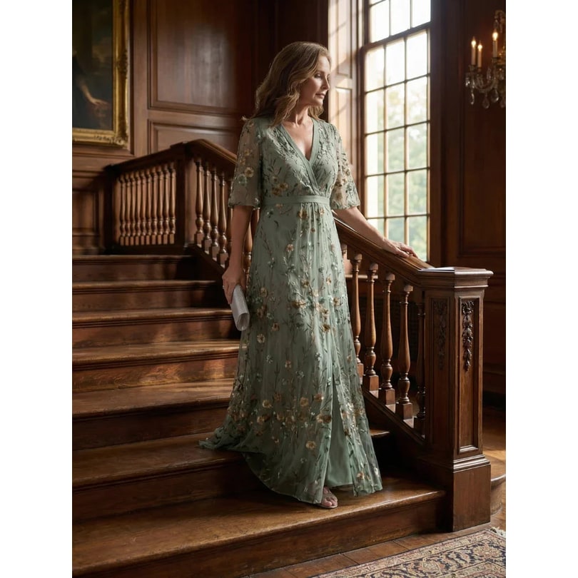 Women's Floral Maxi Dress V-Neck Short Sleeve | Spring Occasion Dress - Image 5