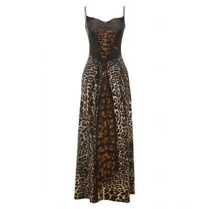 Women's Flowy Maxi Dress Leopard Print | Lace-Up Bodice - Image 5