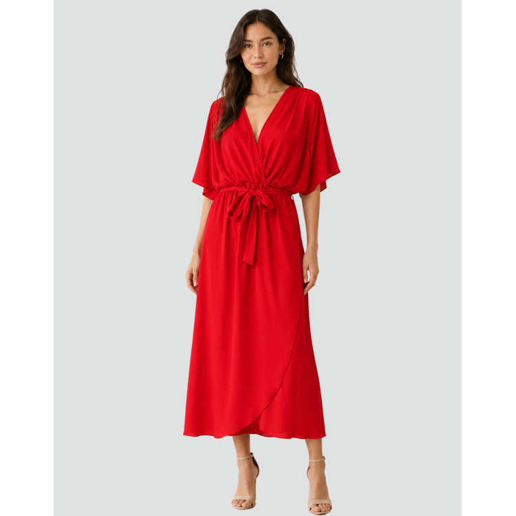 Women's Flowy Midi Dress | V-Neck Wrap Dress - Image 10