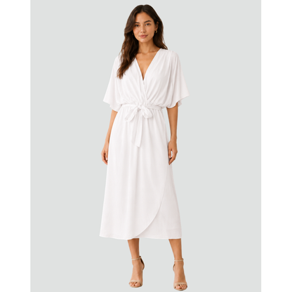 Women's Flowy Midi Dress | V-Neck Wrap Dress - Image 11