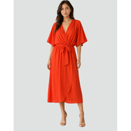 Women's Flowy Midi Dress | V-Neck Wrap Dress - Image 4