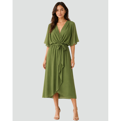 Women's Flowy Midi Dress | V-Neck Wrap Dress - Image 5