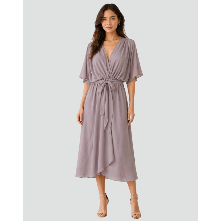 Women's Flowy Midi Dress | V-Neck Wrap Dress - Image 6