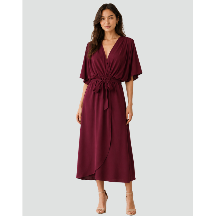 Women's Flowy Midi Dress | V-Neck Wrap Dress - Image 7