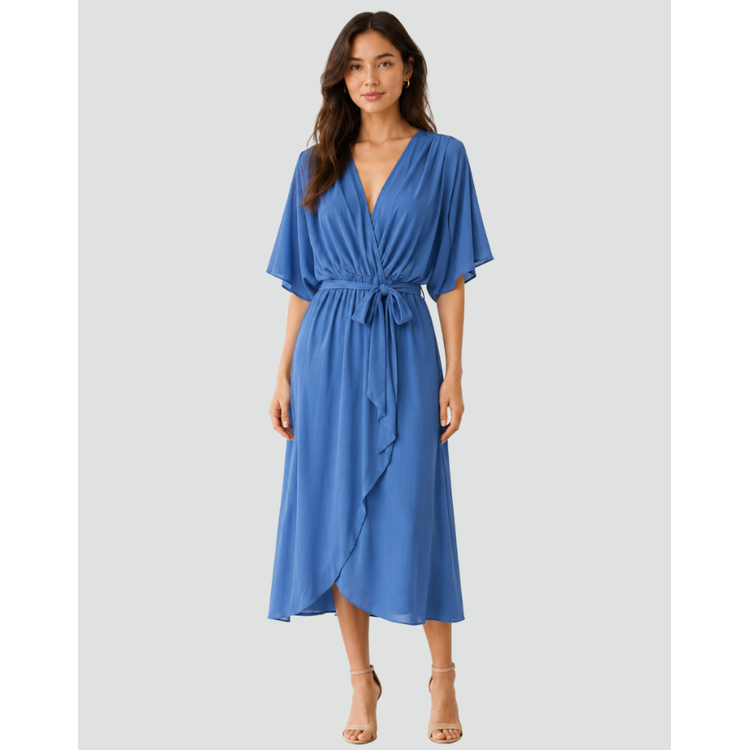Women's Flowy Midi Dress | V-Neck Wrap Dress - Image 8