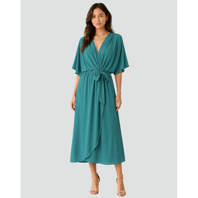 Women's Flowy Midi Dress | V-Neck Wrap Dress - Image 9