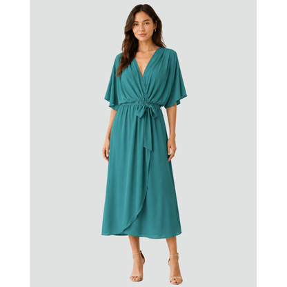 Women's Flowy Midi Dress | V-Neck Wrap Dress - Image 9