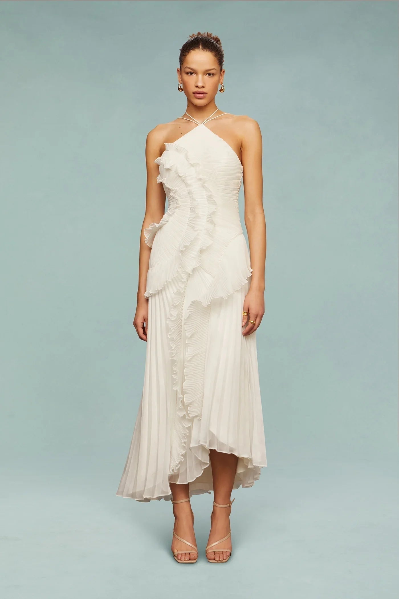 Women's Formal Dress Lavender Halter Neck Pleated Ruffled Maxi - Image 2