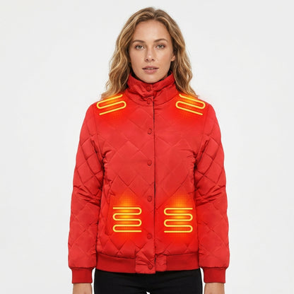 Women's Heated Winter Jacket Electric Quilted Diamond Stitch Bomber With Stand Collar And 8 Heating Zones - Image 1