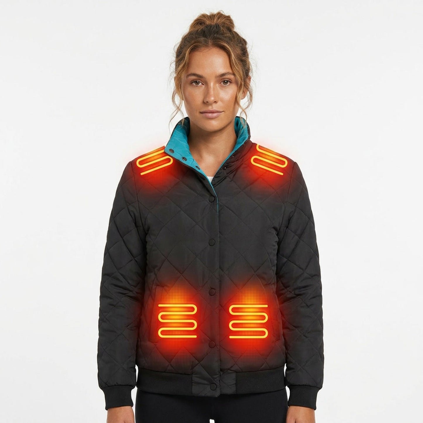 Women's Heated Winter Jacket Electric Quilted Diamond Stitch Bomber With Stand Collar And 8 Heating Zones - Image 4