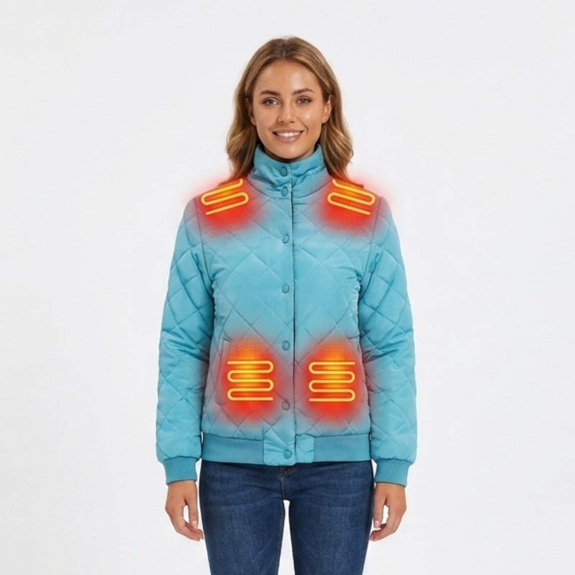 Women's Heated Winter Jacket Electric Quilted Diamond Stitch Bomber With Stand Collar And 8 Heating Zones - Image 7