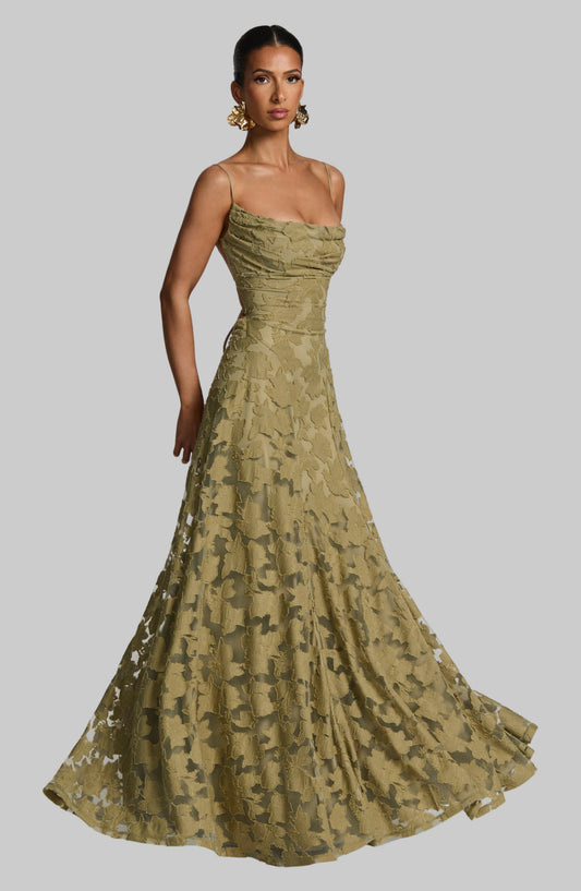 Women's Maxi Dress Spaghetti Strap Cowl Neck | Floral Long Gown - Image 1