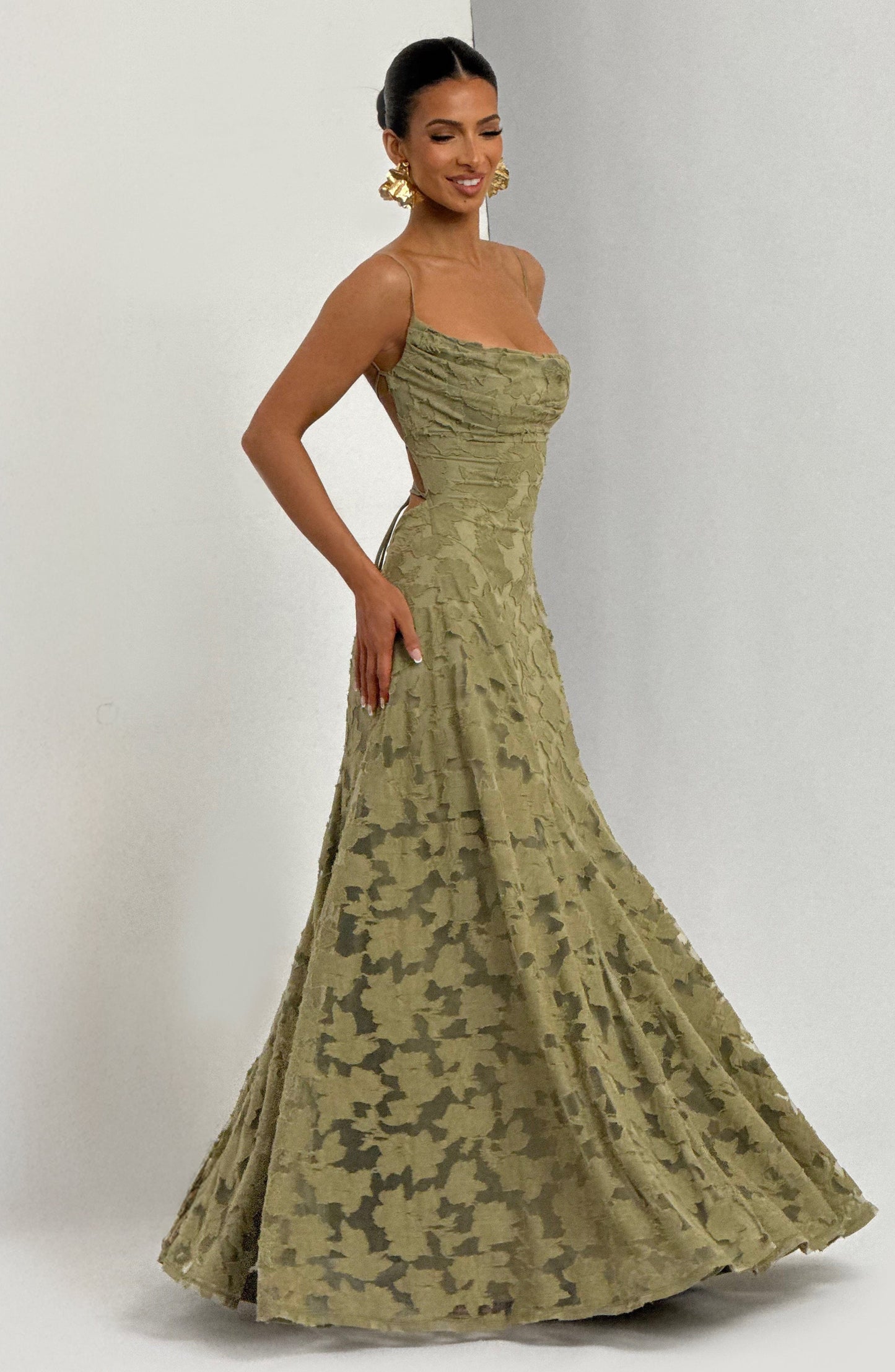 Women's Maxi Dress Spaghetti Strap Cowl Neck | Floral Long Gown - Image 4