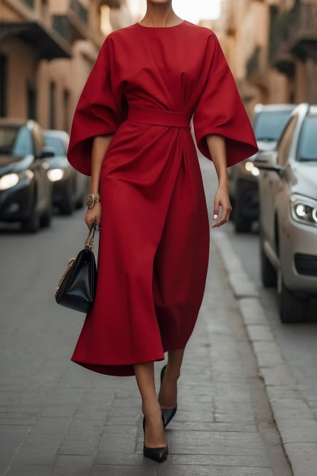Women's Midi Dress Wide-Sleeve Wrap | Dress - Image 12