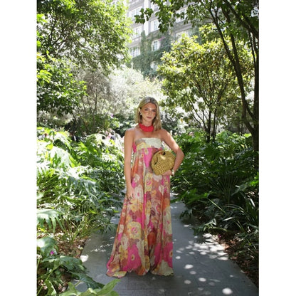 Women's Pink Floral Maxi Dress | Strapless Floor-Length - Image 6
