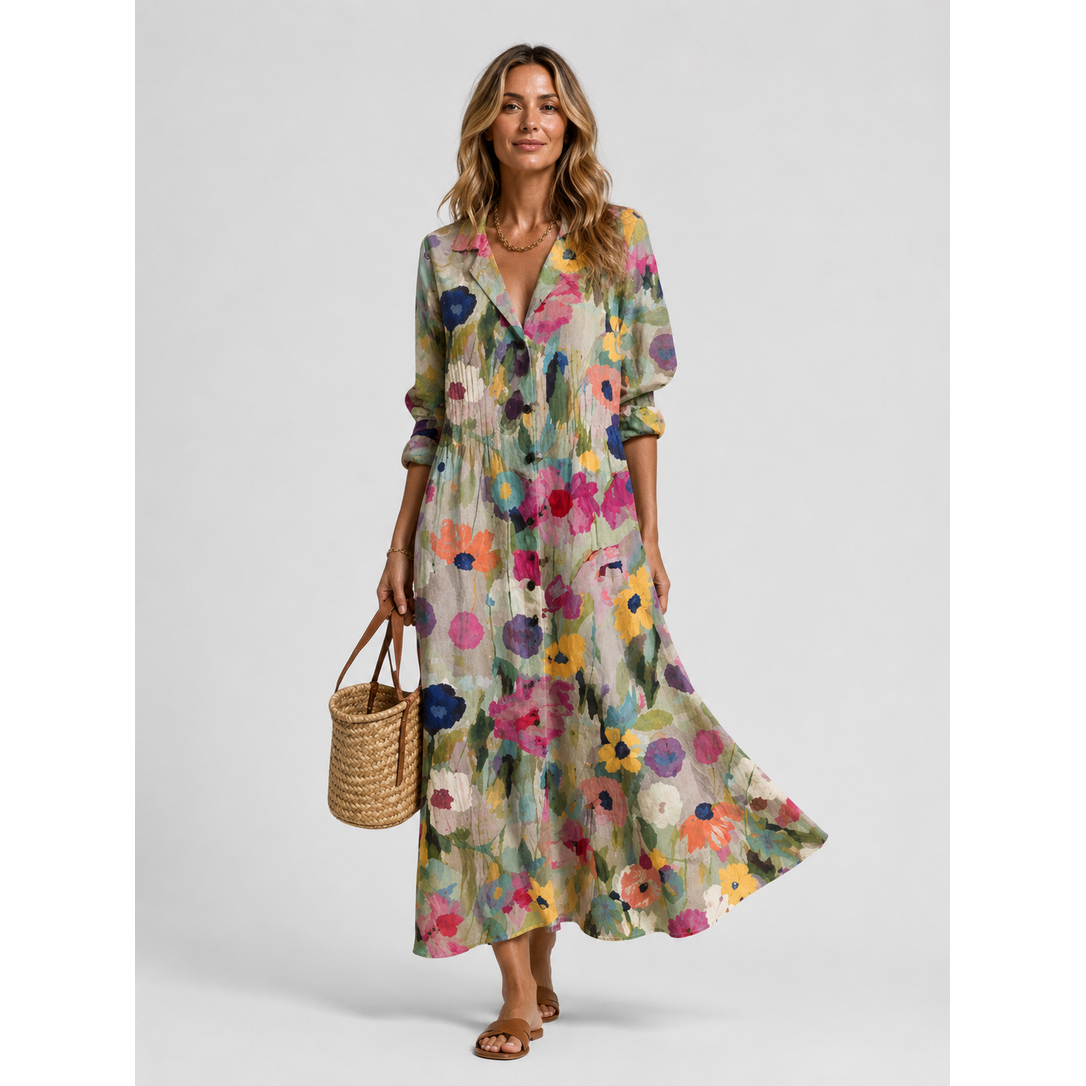 Women's Printed Maxi Dress | Button Front Shirt Dress - Image 4
