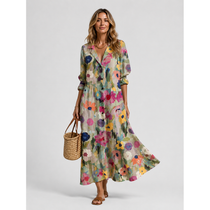 Women's Printed Maxi Dress | Button Front Shirt Dress - Image 4