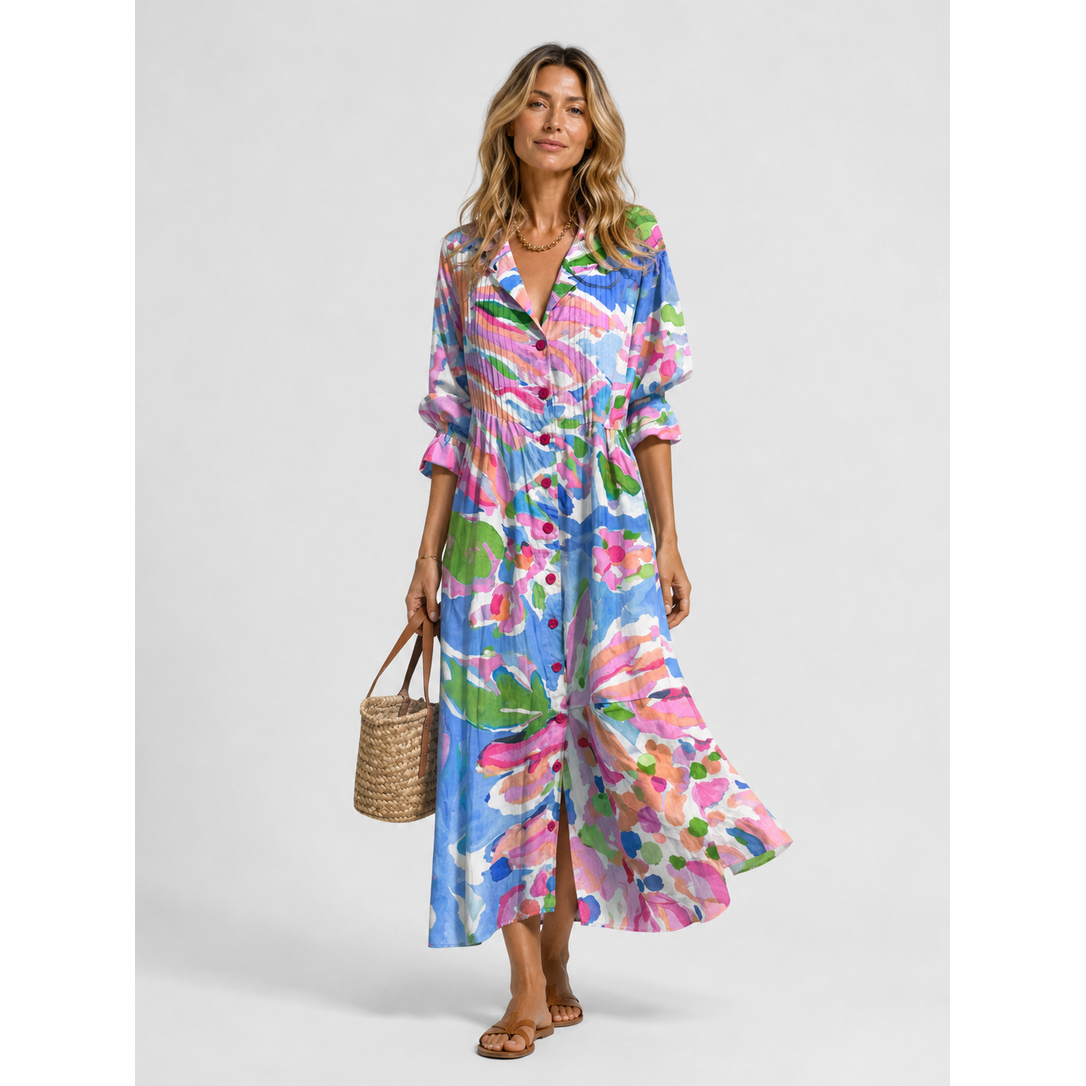 Women's Printed Maxi Dress | Button Front Shirt Dress - Image 5