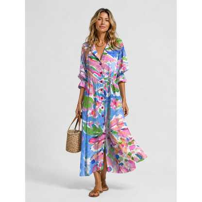 Women's Printed Maxi Dress | Button Front Shirt Dress - Image 5