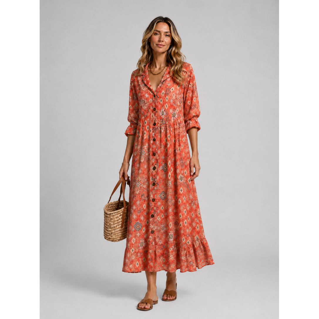 Women's Printed Maxi Dress | Button Front Shirt Dress - Image 6