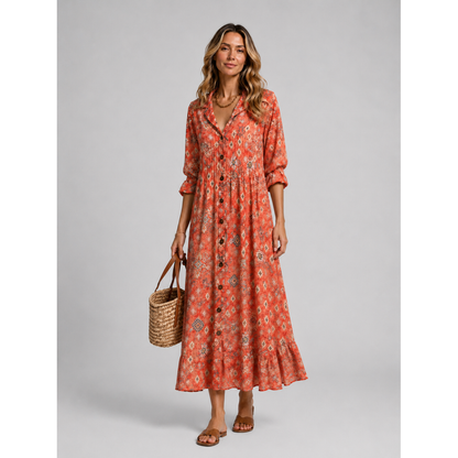 Women's Printed Maxi Dress | Button Front Shirt Dress - Image 6